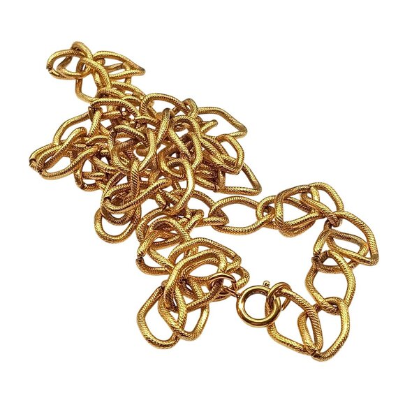 Vintage Gold-Tone Chain Link Necklace With Textured Oval Links & Spring Ring - Picture 2 of 2